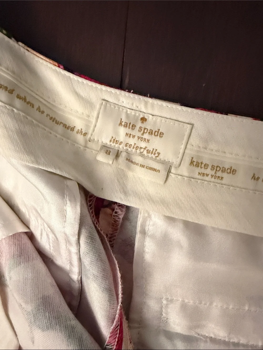 Kate Spade “Jackie” Rose Print Cotton Silk Blend Capri Pants
